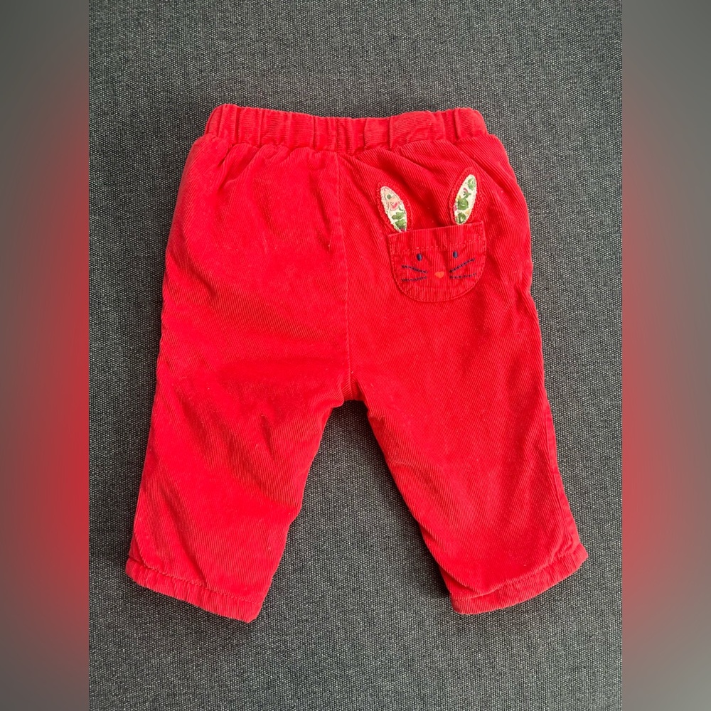 Mini Boden Red Velour Pants With Bunny/Rabbit Pocket And Floral Lining